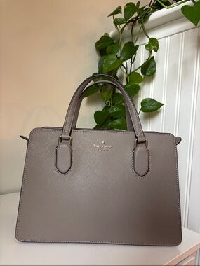 kate spade taupe structured saffiano satchel